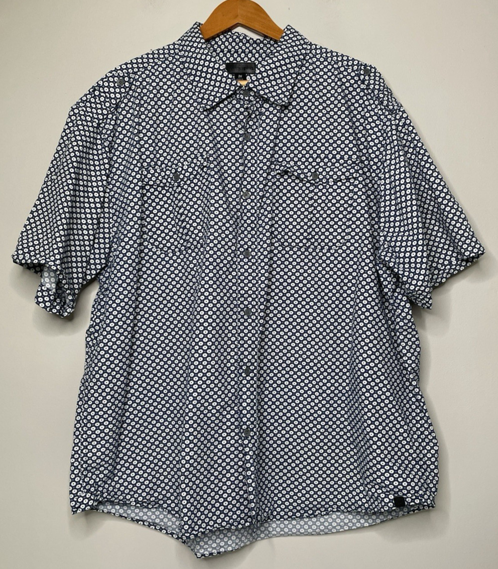 Steve's Jeans Men's 2X Blue White Floral Button Up Shirt Cotton Short Sleeve